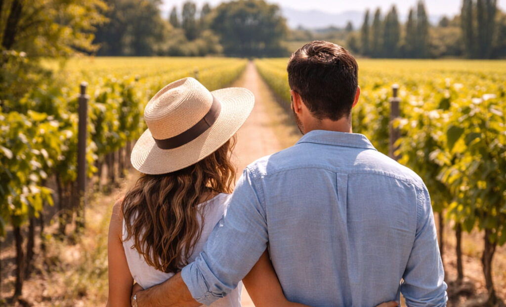 Caminata entre viñedos en Luján de Cuyo, Mendoza, por sendero de tierra en tarde soleada